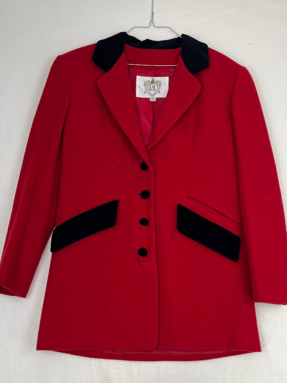 RZR Weather Wise Red Wool Blend Blazer Black Velvet Trim 90s M